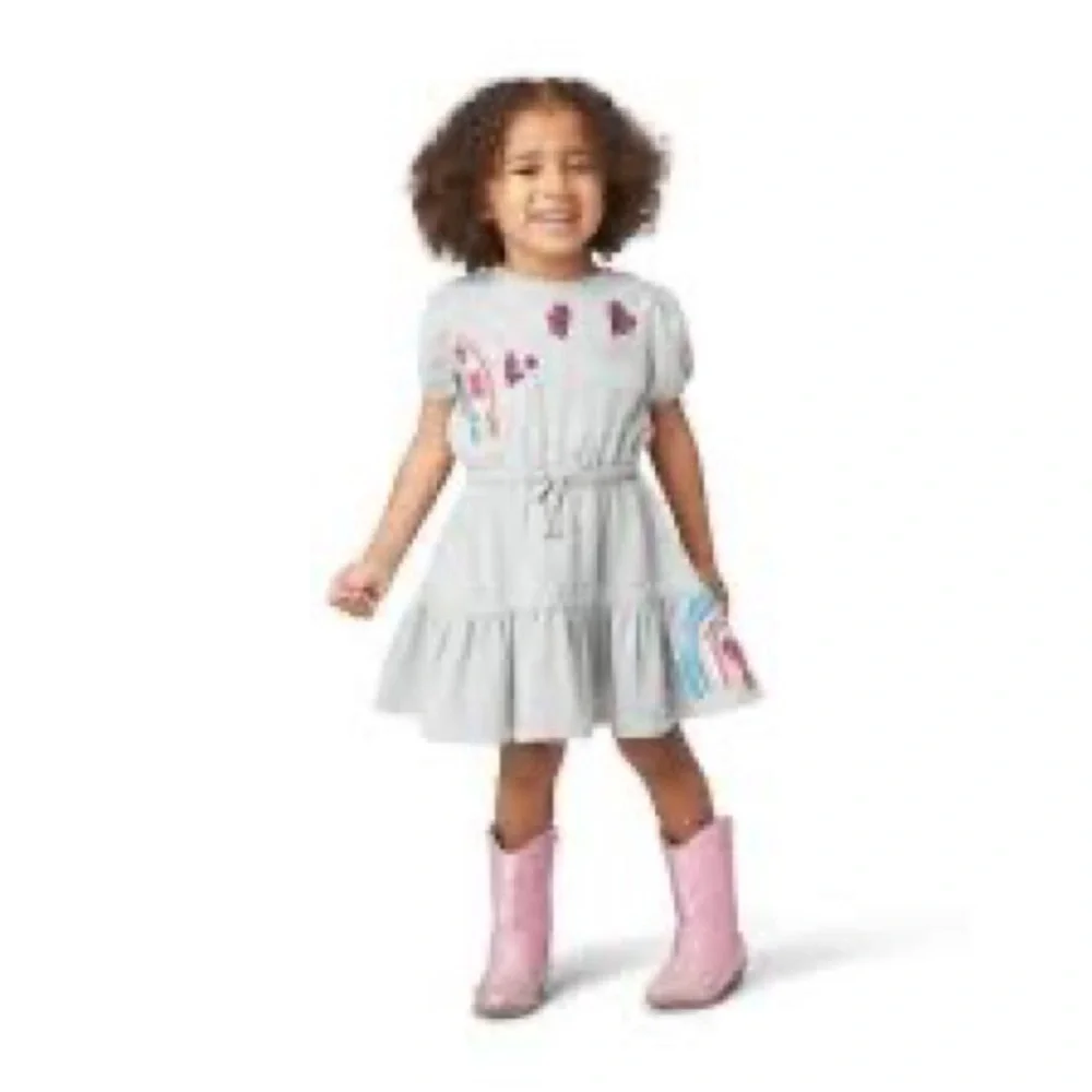 New Peek Toddler Girls Short Sleeve Sequin Dress Rainbow And Hearts size 2T
